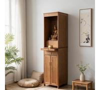 Mobile altare in bambù autoportante con spazio sacro | Cassetto portaoggetti con ripiano estraibile, mobile multi-livello per preghiera domestica e studio yoga(A,50cm/19.7in)