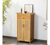 Mobile altare moderno ante rattan, ripostiglio statue & articoli di culto | Design zen, ante rattan, ripostiglio antipolvere, telaio legno massello(Natural color-A,62cm/24.4in)
