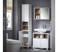 Mobile alto con 2 ante e 2 scomparti. Mobile contenitore per il bagno. Mobiletto da bagno con scomparti a giorno. Mobiletto da bagno stretto. L x A x P circa 30 x 170 x 30 cm. BZR147 Noi prendiamo par