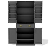 Mobile alto Pantryturm modulo buffet, organizer da cucina, stoviglie, doppie ante laterali, cassetti grandi, ripiani regolabili, scomparti interni, sistema anti-ribaltamento, cerniere in metallo (nero