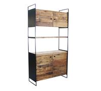 Mobile alto scaffale da interno in legno di pino e acciaio con 4 ante e 2 ripiani Linea Industrial