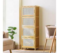 Mobile angolare Alto e Moderno in bambù con Ante e Ripiani - Elegante Soluzione di stoccaggio Stretta per Cucina, dispensa e Soggiorno