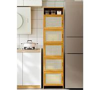 Mobile angolare Moderno in bambù - Mobile Contenitore Alto e Stretto con Ante e Ripiani per dispensa, Soggiorno o Bagno - Elegante Soluzione salvaspazio