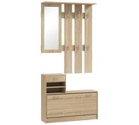Mobile Appendiabiti 3 In 1 Con Scarpiera E Specchio, Ganci E Cassetti, In Legno, 90x10x91 Cm, Color Quercia
