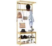 Mobile Appendiabiti da Terra con Ganci Aste e Scarpiera in Bambù 70x31x170 cm Marrone