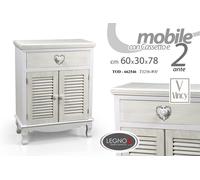 MOBILE ARMADIO 2 ANTE + CASSETTO COMODINO BIANCO CUORE SHABBY CHIC 806030 cm