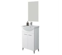 Mobile arredo bagno 56 bianco lucido a terra due ante lavabo e specchio piedi |5