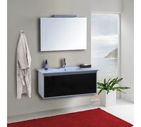 MOBILE ARREDO BAGNO COMPLETO PENSILE 100CM BIANCO NERO LAVABO SPECCHIO RUBINETTO