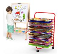 Mobile Art - Scolapiatti con ripiani rimovibili, in metallo, resistente, con ruote, per aule, tele e disegni nizer, colore: rosso, 44 x 55 x 85,5 cm