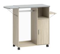 Mobile Asse Da Stiro Con Piano D'appoggio Effetto Lino, 3 Ripiani A Cubo E Guida, 127x42.5x99 Cm, Multicolore