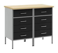 Mobile Atelier 2 pezzi nero e grigio 100 x 55 x 85 cm legno acciaio | Struttura in acciaio resistente, finitura nero grigio, pratici ripiani cassetti, stile loft industriale