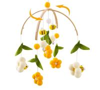 Mobile Baby - Campana a vento in legno con palline di feltro, api e fiori, per lettino da bambino, decorazione per la cameretta dei bambini, regalo per bambine o ragazzi