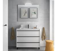 MOBILE BAGNO 100 CM 3 CASSETTI PUSH LAVABO SPECCHIERA LED ATTILA BIANCO LUCIDO