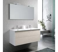 Mobile Bagno 120cm Sospeso Due Cassetti Lavabo Doppia Vasca e Specchio Con Lampada