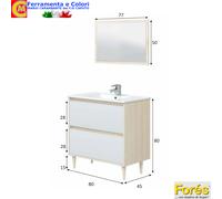 Mobile Bagno 2 Cassetti Bianco Rovere Con Lavabo Colonna Specchio Arredo Bagno