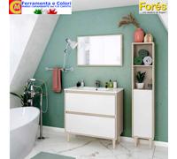 Mobile Bagno 2 Cassetti Bianco Rovere Con Lavabo Colonna Specchio Arredo Bagno