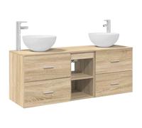 Mobile bagno 3 pezzi, 49,5 x 35 x 63 cm, legno Ingenierie | Montaggio a parete, 2 cassetti, scaffali, foratura personalizzabile per rubinetto, acciaio solido