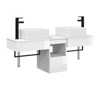 Mobile bagno 3 pezzi bianco laccato con doppio lavabo e deposito | Struttura in legno ingegneria, cassetti spaziosi, rubinetti abbinati, design compatto, facile montaggio a due persone