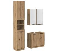 Mobile bagno 3 pezzi in legno di ingegneria con specchio e armadio | Legno di ingegneria resistente, ripiani integrati, porte a cerniera, design moderno rovere, risparmio di spazio