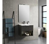 Mobile Bagno 60cm Sospeso Con Cassetto, Vano E Specchio