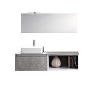 Mobile Bagno 70cm Sospeso Cassetto, Vano a Giorno, Specchio E Lampada