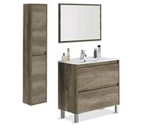 Mobile Bagno 80 Cm CON COLONNA, LAVABO e SPECCHIO Rovere - Dakota 94611
