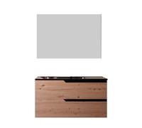 Mobile bagno 80 cm Sospeso Rovere Cartagena con Lavabo Nero Opaco Boston con Specchio Rettangolare Bonussi