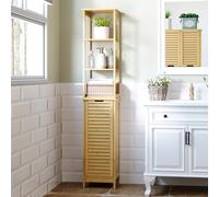 Mobile Bagno a 3 Ripiani e 1 Credenza, Design a Doghe, Bambù, 34x30x173cm
