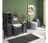 Mobile bagno a 3 ripiani in MDF e pannello truciolare con ripiano interno regolabile e 2 ante, 60x30x80,5 cm, accessori bagno in colore grigio e legno, organizer per il bagno Description:Ti serve pi?s