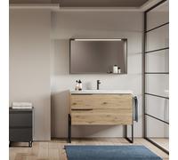Mobile Bagno a Terra 100 cm con Lavabo in Ceramica e 2 Cassetti Vari Colori