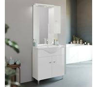 Mobile bagno a terra 75 cm Creta bianco lucido con lavabo e specchio con pensile