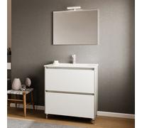 Mobile bagno a terra 80 cm bianco cannettato e grigio con cassetti Porto
