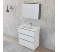 Mobile bagno a terra 80 cm Master bianco con lavabo e specchio contenitore