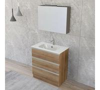 Mobile bagno a terra 80 cm Master rovere con lavabo e specchio contenitore
