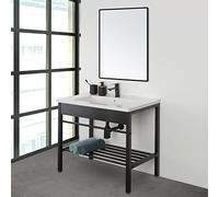 Inbagno Mobile bagno a terra 80 cm nero opaco, stile industrial completo di lavandino e specchio reversibile, Borg (Larghezza 80 cm)