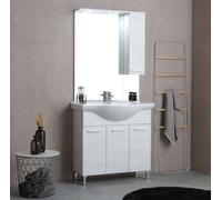 Mobile Bagno A Terra da 86 cm linea Rubino Rovere Bianco Completo di Lavabo, Spe