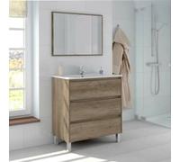 Mobile bagno a tre cassettoni con lavabo e specchio Mobili bagno in rovere
