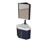 Mobile Bagno Angolare Sospeso con Lavabo in Ceramica Mobilett Bagno Salvaspazio con Armadietto Specchio, Vanity da Parete per Bagni Piccoli, Ospiti, Appartamento(38cm(15''))