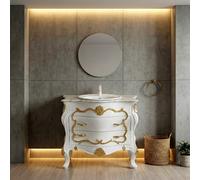 Mobile Bagno Barocco in Stile Classico avorio e Oro con Lavabo - Artigianale LT3
