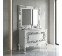 Mobile Bagno Barocco in Stile Classico Bianco e Argento con Specchiera - Artigia