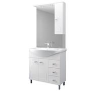 MOBILE BAGNO BIANCO 'EVA' COMPLETO CON LAVABO 83 CM SPECCHIO E COLONNA