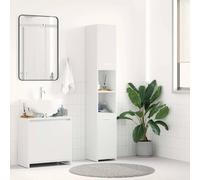 Mobile Bagno Bianco in Legno Composito, Design Salvaspazio con 6 Scomparti e 2 Ante, Maniglie Facili da Usare, Ideale come Mobiletto Bagno Salvaspazio, Mobili Bagno, Cassettiera Bagno,30x30x183.5 cm
