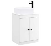 Mobile Bagno Bianco in Legno Ingegneria con Lavabo e Rubinetto | Set completo con lavabo e rubinetto, ripiani di stoccaggio, resistente all'umidità, montaggio facile a due