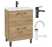 Deftrans Mobile sottolavabo 60 x 80 cm con lavandino - Mobile da bagno in rovere artigianale con 2 cassetti Soft-Close, mobili da bagno con rubinetto per lavabo