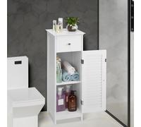 BAKAJI Mobile a Colonna per Bagno con Anta Cassetto e 2 Ripiani Interni Mobiletto Armadietto in Legno MDF Colore Bianco Dimensione 32 x 30 x 87 cm