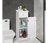 Mobile Bagno con Anta e Cassetto Mobiletto 2 Ripiani Legno MDF Bianco 32x30x87cm