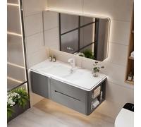 Mobile Bagno con Lavabo Lavatoio con Mobile Mobile Bagno Sospeso, con Lavabo Integrato e Specchio LED, Armadio Bagno con Cassetti, Salvaspazio e Facile da Montare(Dark Gray right,170CM/66.9")