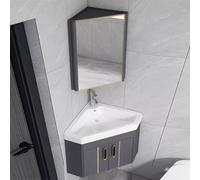 Mobile Bagno con Lavabo, Mobiletto for Bagno con Lavabo In Ceramica, Lavandini Ad Angolo E Mobile a Specchio, Lavabo Combinato for Bagno con Rubinetto E Scarico for Piccoli Spazi(Grigio,43*43*42 cm)