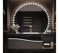 Mobile bagno con lavabo singolo, design moderno, include specchio rotondo intelligente LED con funzione antiappannamento, mobile galleggiante e illuminazione a induzione