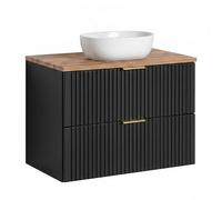 Mobile Bagno con Lavabo Sospeso ADEN Nero/Wotan 2 cassetti 80x75x46 cm